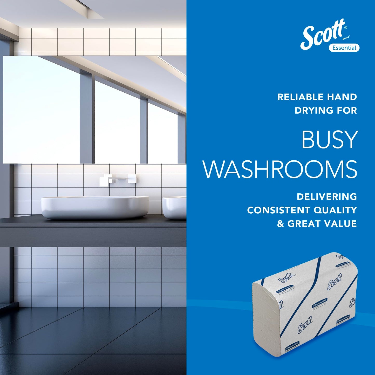 Scott Essential 6636 Paper Towels, Narrow Fold, 2 Ply, White, Soft and Absorbent, Made from Recycled Fibres, 12 Ties x 220 Sheets (2,640 Total)