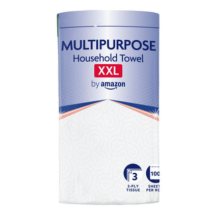 by Amazon Multipurpose Kitchen Roll, 3-Ply, XXL Household Towel, 12 Rolls (Pack of 1), 100 Sheets per Roll, FSC Certified