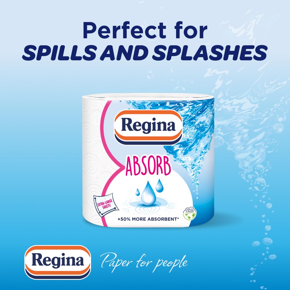 Regina Absorb Kitchen Towels – 8 Rolls Per Pack, Super Absorbent 2-ply Kitchen Towels, 75 Sheets Per Roll, Extra-large Sheets, 50percent More Than Previous XXL Products, Easy Open Pack