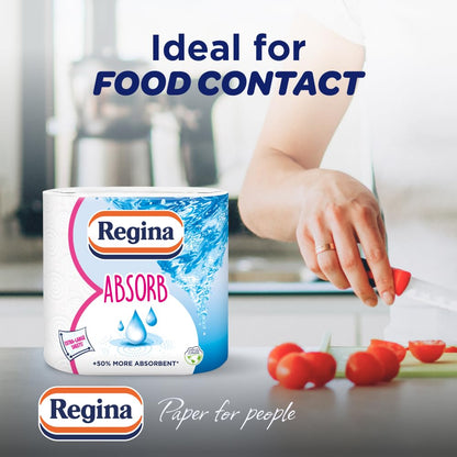 Regina Absorb Kitchen Towels – 8 Rolls Per Pack, Super Absorbent 2-ply Kitchen Towels, 75 Sheets Per Roll, Extra-large Sheets, 50percent More Than Previous XXL Products, Easy Open Pack