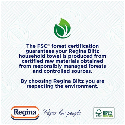 Regina Blitz Household Towels – 8 Triple Layered Rolls, 70 Sheets Per Roll, Paper Packaging, FSC Certified Paper, Recyclable Packaging, 60% Larger Than Standard Kitchen Roll Sheets