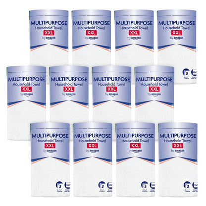 by Amazon Multipurpose Kitchen Roll, 3-Ply, XXL Household Towel, 12 Rolls (Pack of 1), 100 Sheets per Roll, FSC Certified