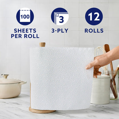 by Amazon Multipurpose Kitchen Roll, 3-Ply, XXL Household Towel, 12 Rolls (Pack of 1), 100 Sheets per Roll, FSC Certified